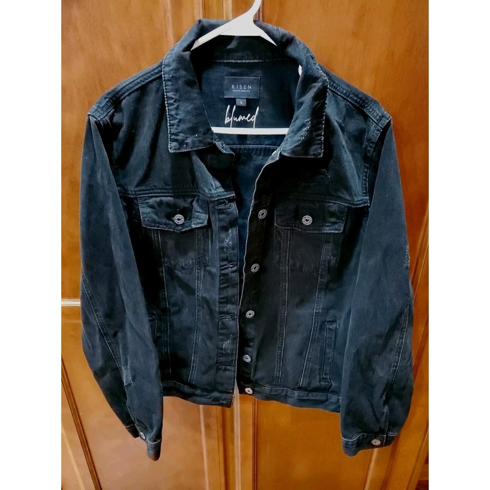 RISEN‎ Jacket Womens LARGE  Jean Denim New Essential BLACK R1SE Distressed